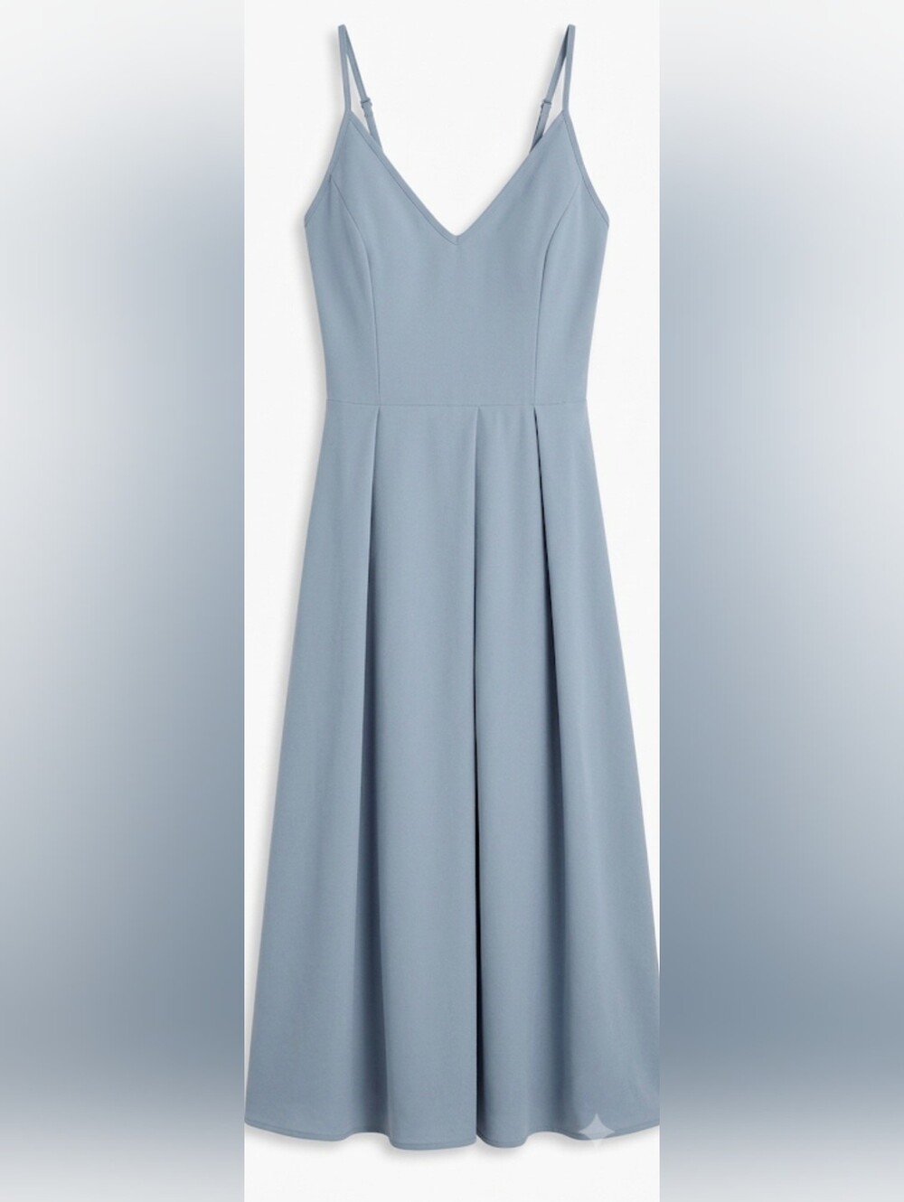 Baby Blue Pleated Midi V-Neck Camisole Zippered High Waisted  Dress S
